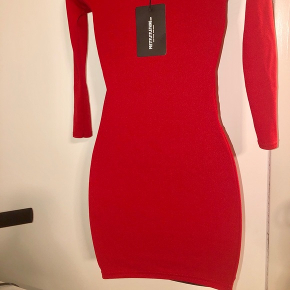 PrettyLittleThing Red Bardot Bodycon Dress - Picture 6 of 6